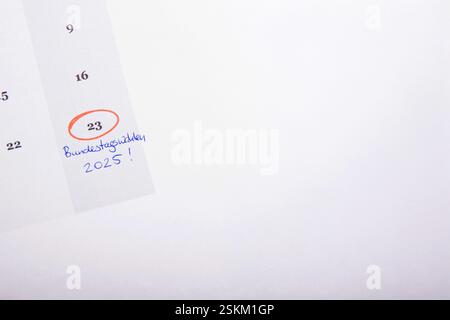 Calendrier allemand 2025 février, jour du scrutin le 23 Banque D'Images