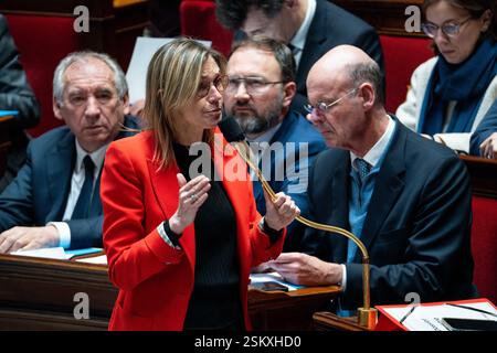 Paris, France. 12 février 2025. Ministre française de la transition écologique, de la biodiversité, des forêts, de la mer et de la pêche Agnes Pannier-Runacher lors d'une séance de questions au gouvernement à l'Assemblée nationale, chambre basse du parlement français à Paris, France, le 12 février 2025. Photo de Alexis Jumeau/ABACAPRESS. COM Credit : Abaca Press/Alamy Live News Banque D'Images