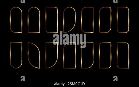 Cadre mince doré dans le style art déco sur un fond noir, figure géométrique d'arc vectoriel minimaliste brillant Illustration de Vecteur