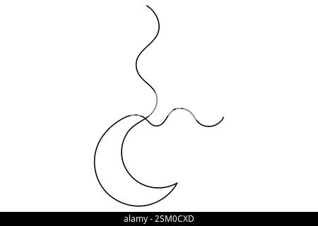 Dessin d'une seule ligne continue lune en croissant d'illustration vectorielle de contour isolé Illustration de Vecteur