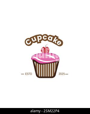 Vecteur de logo de gâteau à la fraise, conception de logo de Cupcake, logo de pâtisserie Illustration de Vecteur