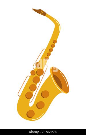 Saxophone jaune vif avec finition brillante aux courbes et détails expressifs Illustration de Vecteur