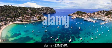 Île de Majorque (Majorque) vue panoramique aérienne de Port de Soller marine , destination touristique populaire. Espagne, îles Baléares Banque D'Images