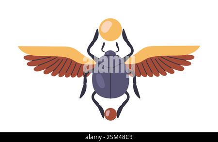 Scarabée stylisée avec ailes déployées tenant une sphère dorée. Illustration de Vecteur