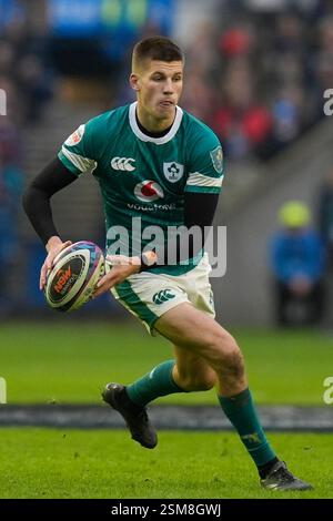 9 février 2025 ; Scottish Gas Murrayfield Stadium, Édimbourg, Écosse : six Nations International Rugby, Écosse contre Irlande ; Sam Prendagast d'Irlande Banque D'Images