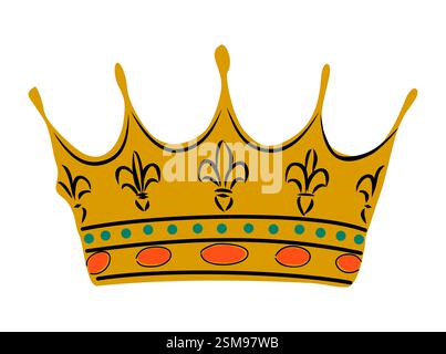 Couronne royale avec bande d'or et pierres vertes et rouges Illustration de Vecteur