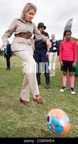 San José, Costa Rica. 12 février 2025. La reine Mathilde de Belgique photographiée lors d’une visite au programme communautaire de la police Athletic League pour les jeunes, lors d’une mission de l’UNICEF au Costa Rica, mercredi 12 février 2025, à San Jose, Costa Rica. BELGA PHOTO BENOIT DOPPAGNE crédit : Belga News Agency/Alamy Live News Banque D'Images