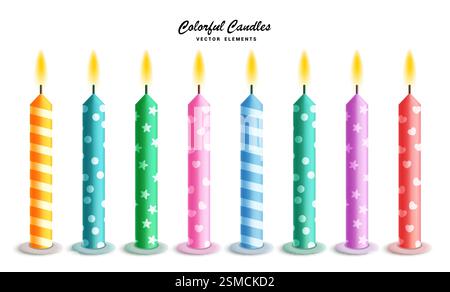 Conception vectorielle d'ensemble de bougies. Bougie colorée anniversaire pour événements, anniversaire et éléments d'occasion. Collection d'éléments d'illustration vectorielle. Illustration de Vecteur