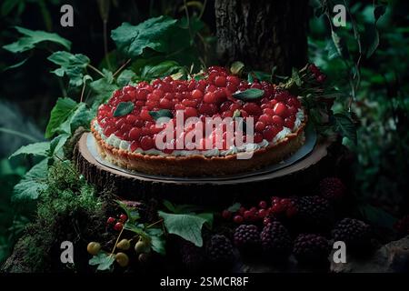 Nature morte de tarte aux fruits de la forêt, avec garniture de fruits, style rustique Banque D'Images