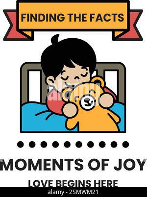 Un garçon tient un ours en peluche et dort dans le style des illustrations de signe Illustration de Vecteur