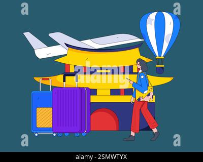 Voyage de vacances personnages de voyage Internet vecteur de fond dessiné à la main illustration Illustration de Vecteur