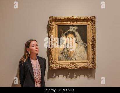 Courtauld Gallery, Londres 13 février 2025 Edouard Manet Portrait de Marguerite de Conflans vêtue d'une Mantilla, 1873 huile sur toile L'exposition présente une collection exceptionnelle de peintures impressionnistes et post-impressionnistes, dans la toute première exposition de la collection Oskar Reinhart à se tenir en dehors de Winterthur, Suisse, du .14 février au 26 mai 2025. Crédit : Paul Quezada-Neiman/Alamy Live News Banque D'Images