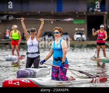 GBSUP National Race Series, Championnats de sprint au National Watersports Centre, Holme Pierrepont Country Park, Nottingham, Royaume-Uni Banque D'Images