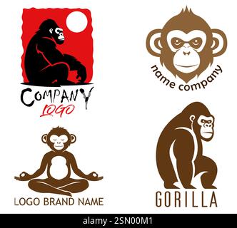 singe gorille logo chimpanzé créatif et original pour votre entreprise ou entreprise ensemble illustration vectorielle logotype isolé sur fond blanc Illustration de Vecteur