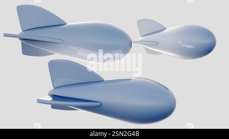 Un rendu 3D d'un modèle d'aérostat isolé le montre flottant avec un gaz plus léger que l'air comme l'hélium. Banque D'Images