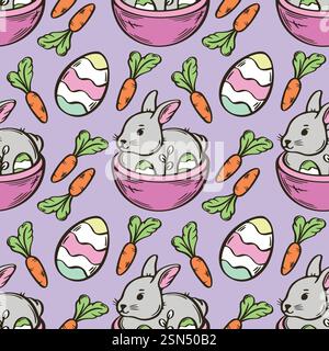 Lapin de Pâques et illustration vectorielle de modèle sans couture d'oeuf. Illustration de Vecteur