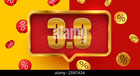 3,3 arrière-plan de vente flash d'escompte. Illustration vectorielle pour jour d'achat, achats en ligne, coupon d'offre spéciale, coupon, modèle de bannière, sites web, publicité sur les réseaux sociaux. Illustration vectorielle Illustration de Vecteur