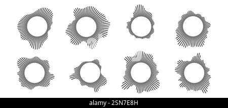 Réglage des ondes sonores circulaires, onde ronde de l'égaliseur audio, rayons linéaires circulaires. Illustration vectorielle d'isolats sur blanc Illustration de Vecteur