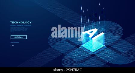 Puce futuriste isométrique AI avec circuit électrique sur la technologie bg Illustration de Vecteur