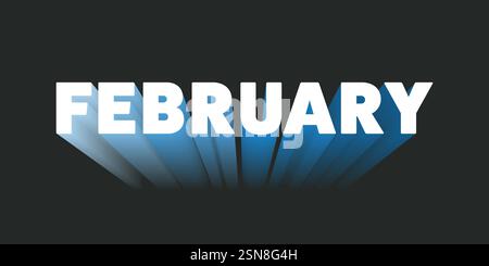 Couleur sombre Bold Big 3D mois de février typographie ou conception de bannière avec effet dégradé. Couleurs : Blanc, Bleu Illustration de Vecteur