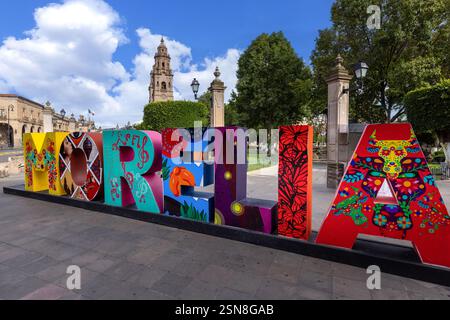 Mexique Morelia, destination touristique populaire Morelia Cathédrale sur la Plaza de Armas dans le centre historique, Banque D'Images