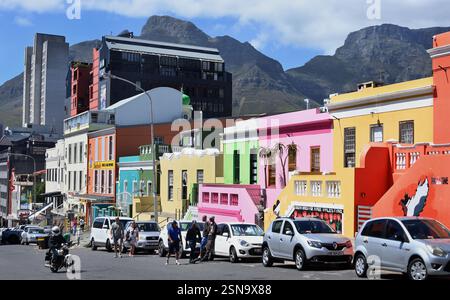 Maisons colorées Bo-Kaap Cape Town, Sud, Afrique, RSA, (Schotsche Kloof,Malay Quarter, Muslim, quartier, Chiappini Street, ) table Mountain, Banque D'Images