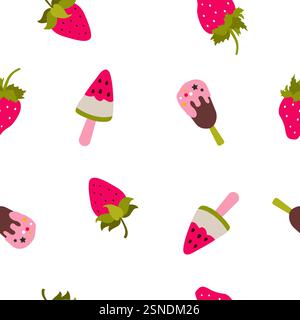 Modèle sans couture avec fraise et crème glacée. Vecteur Illustration de Vecteur