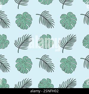 Modèle sans couture avec feuilles de palmier et monstera Banque D'Images