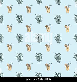 Modèle sans couture avec limonade et feuille de palmier Banque D'Images