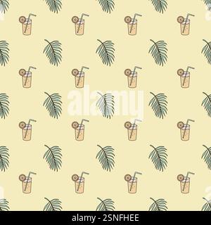 Modèle sans couture avec limonade et feuille de palmier Banque D'Images