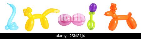 Différentes figures faites de ballons de modélisation sur fond blanc, ensemble Banque D'Images