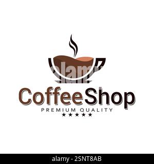 Logo du café. Tasse à café et logo de fumée abstraite Illustration de Vecteur