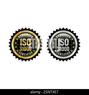 Badge certifié ISO ou système de gestion de la sécurité de l'information Rubber Stamp Glossy et Golden badge. Illustration de Vecteur