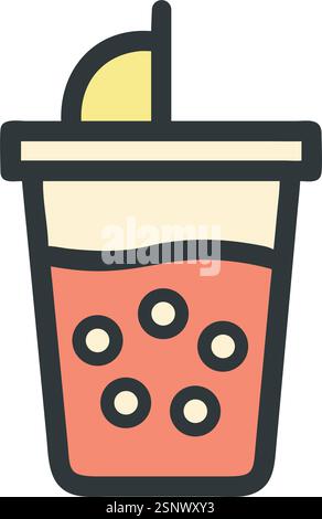 Thé à bulles glacé avec de la paille Illustration de Vecteur