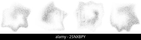 Formes de gouttes à gradient en pointillés fluides. Taches et taches granuleuses. Jeu d'objets liquides noirs pointillés. Des éclaboussures de bruit et des éclaboussures se forment. Dissoudre la texture de poussière de sable. Eléments demi-ton à évanouissement vectoriel Illustration de Vecteur