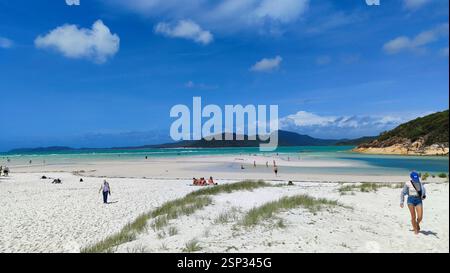 Panorama de Whitehaven Beach. Le sable siliceux des Whitsundays rencontre l'eau turquoise près de Hamilton Island. Merveille naturelle. Le bonheur de la plage. Banque D'Images