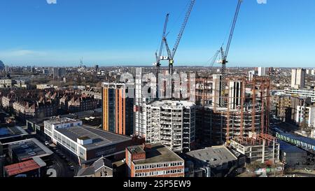 Bethnal Green Old Gasholder développement Regents vue drone, aérien Banque D'Images