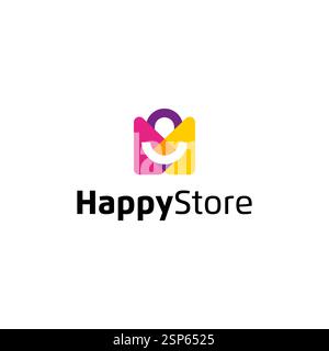 Sourire d'icône de magasin heureux avec sac pour le commerce électronique et les modèles de logo de magasin Illustration de Vecteur