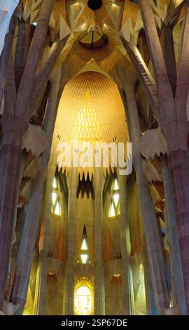 Barcelone Espagne - 22 avril 2024 - lumière qui coule à travers les vitraux dans la Sagrada Familia de Barcelone Banque D'Images