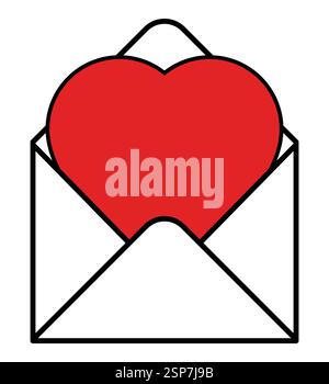 coeur dans une enveloppe, illustration vectorielle de l'enveloppe de poste ouverte blanche avec le symbole de coeur rouge de la lettre d'amour, isolé sur blanc Illustration de Vecteur