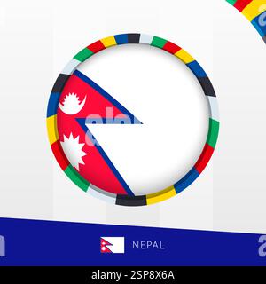 Drapeau du Népal avec bordure de cercle colorée. Icône vectorielle. Illustration de Vecteur