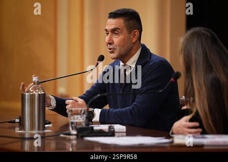 Sanremo, Italie. 14 février 2025. Roberto Vannacci présente son nouveau livre ‘courage Wins' au Sanremo Casino's Literary Tuesday à Sanremo, dans le nord de l'Italie - vendredi 14 février 2025. Divertissement. (Photo de Marco Alpozzi/LaPresse) crédit : LaPresse/Alamy Live News Banque D'Images