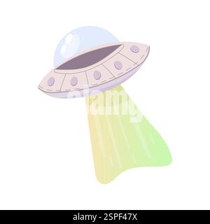Extraterrestre de soucoupe spatiale, objet volant non identifié. Illustration simple de vecteur d'OVNI Illustration de Vecteur