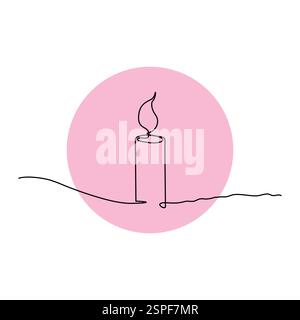 Dessin d'art continu à une ligne de bougie et illustration vectorielle d'une ligne de lumière de bougie dans l'obscurité Illustration de Vecteur