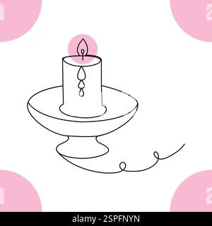 Dessin d'art continu à une ligne de bougie et illustration vectorielle d'une ligne de lumière de bougie dans l'obscurité Illustration de Vecteur