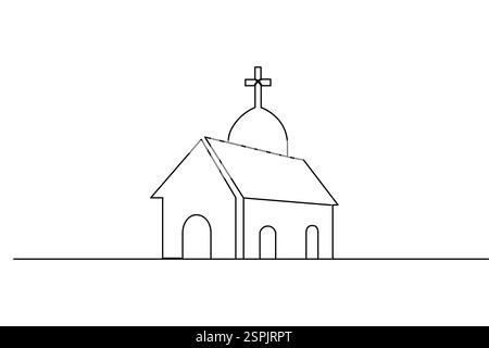 Dessin d'art continu d'une ligne de vecteur d'art chrétien croisé isolé sur le style minimaliste blanc Illustration de Vecteur
