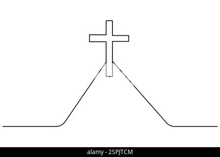 Dessin d'art continu d'une ligne de vecteur d'art chrétien croisé isolé sur le style minimaliste blanc Illustration de Vecteur