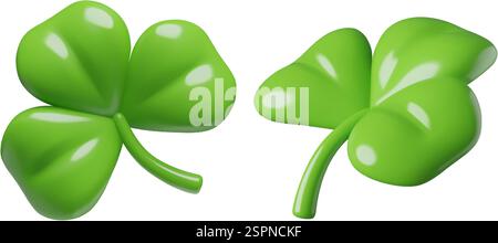 Icônes vectorielles 3d vertes trois feuilles trèfles Illustration de Vecteur