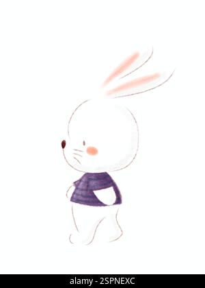 joli lapin marche et porte de jolies illustrations de vêtements isolés. Dessin de pâques lapin. Main de lapin dessinant personnage de dessin animé Banque D'Images