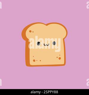 Illustration de toast de Kawaii – personnage de pain mignon sur fond rose Illustration de Vecteur